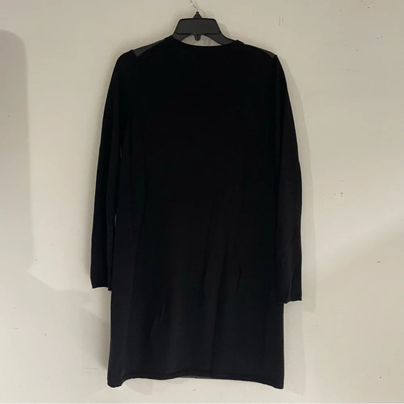 Vince Black Leather Paneled Long Sleeve Wool Shift Dress 33217 - Picture 3 of 5